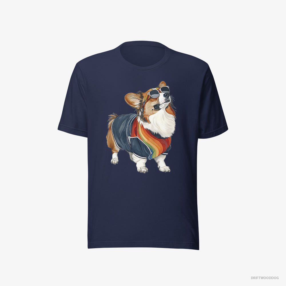 Corgi T-Shirt – Men Navy T-Shirt Eco-Friendly – Sporting Rainbow Clothing (on White Background)