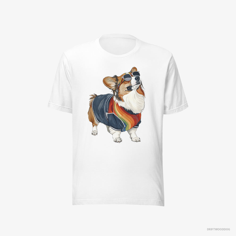 Corgi T-Shirt – Men White T-Shirt Eco-Friendly – Sporting Rainbow Clothing (on White Background)