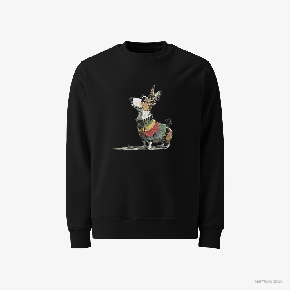 Corgi Sweatshirt – Men Black Sweatshirt Classic – Adorned in Rainbow Gear (on White Background)