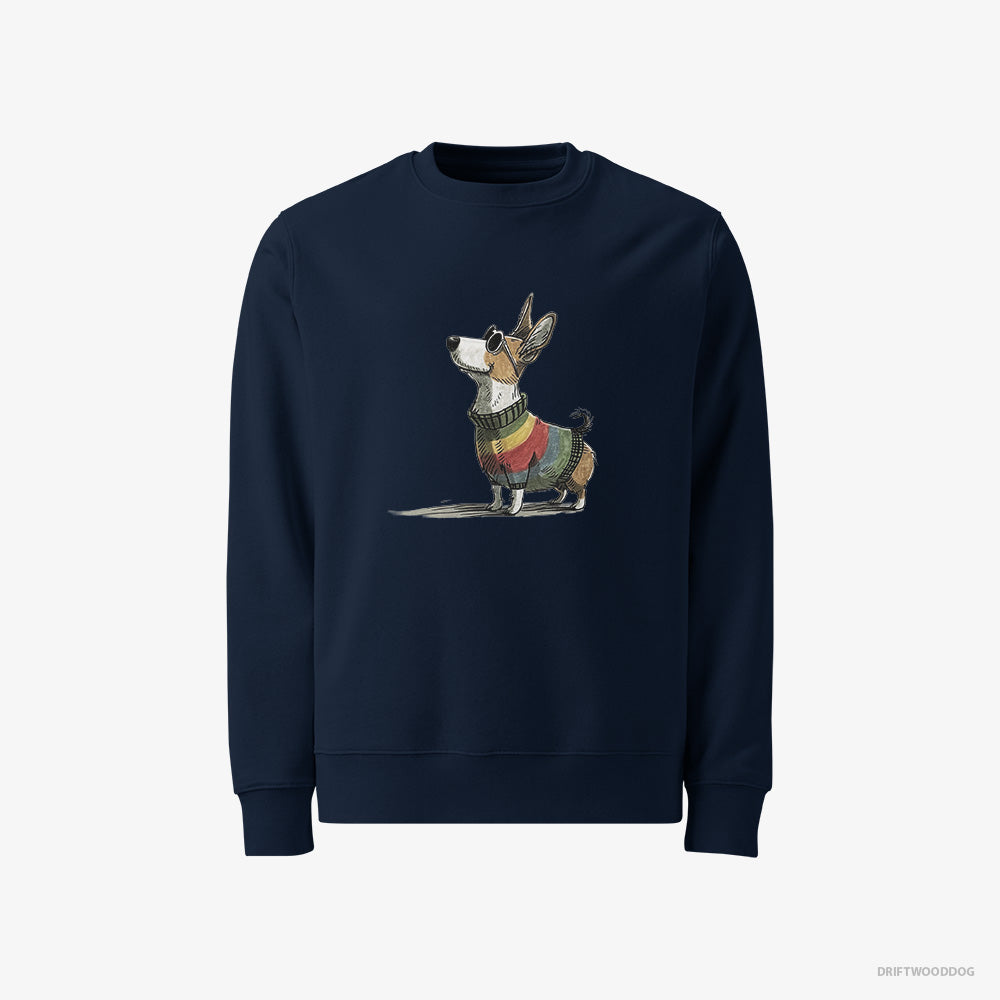 Corgi Sweatshirt – Men Navy Sweatshirt Classic – Adorned in Rainbow Gear (on White Background)