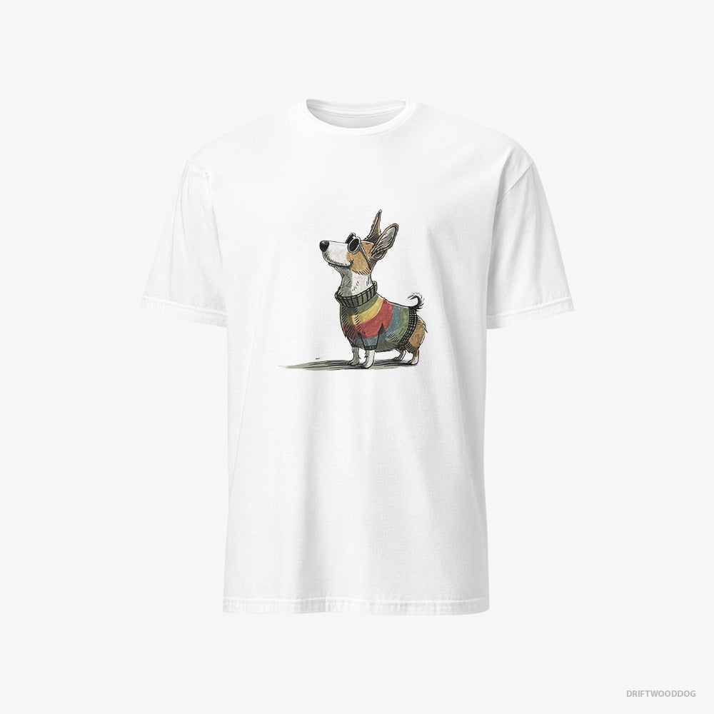 Corgi T-Shirt – Men White T-Shirt Classic – Adorned in Rainbow Gear (on White Background)