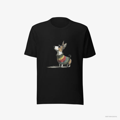 Corgi T-Shirt – Men Black T-Shirt Eco-Friendly – Adorned in Rainbow Gear (on White Background)