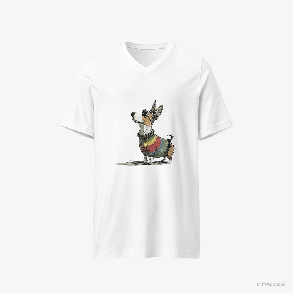 Corgi Adorned in Rainbow Gear V-Neck T-Shirt