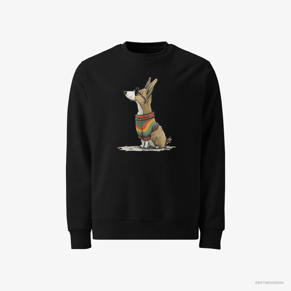 Corgi Sweatshirt – Men Black Sweatshirt Classic – Clad in Rainbow Apparel (on White Background)