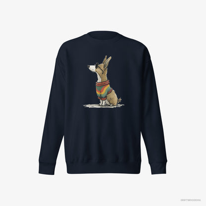 Corgi Sweatshirt – Men Navy Sweatshirt Eco-Friendly – Clad in Rainbow Apparel (on White Background)