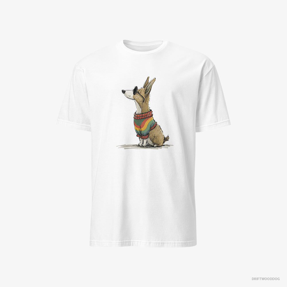 Corgi T-Shirt – Men White T-Shirt Classic – Clad in Rainbow Apparel (on White Background)