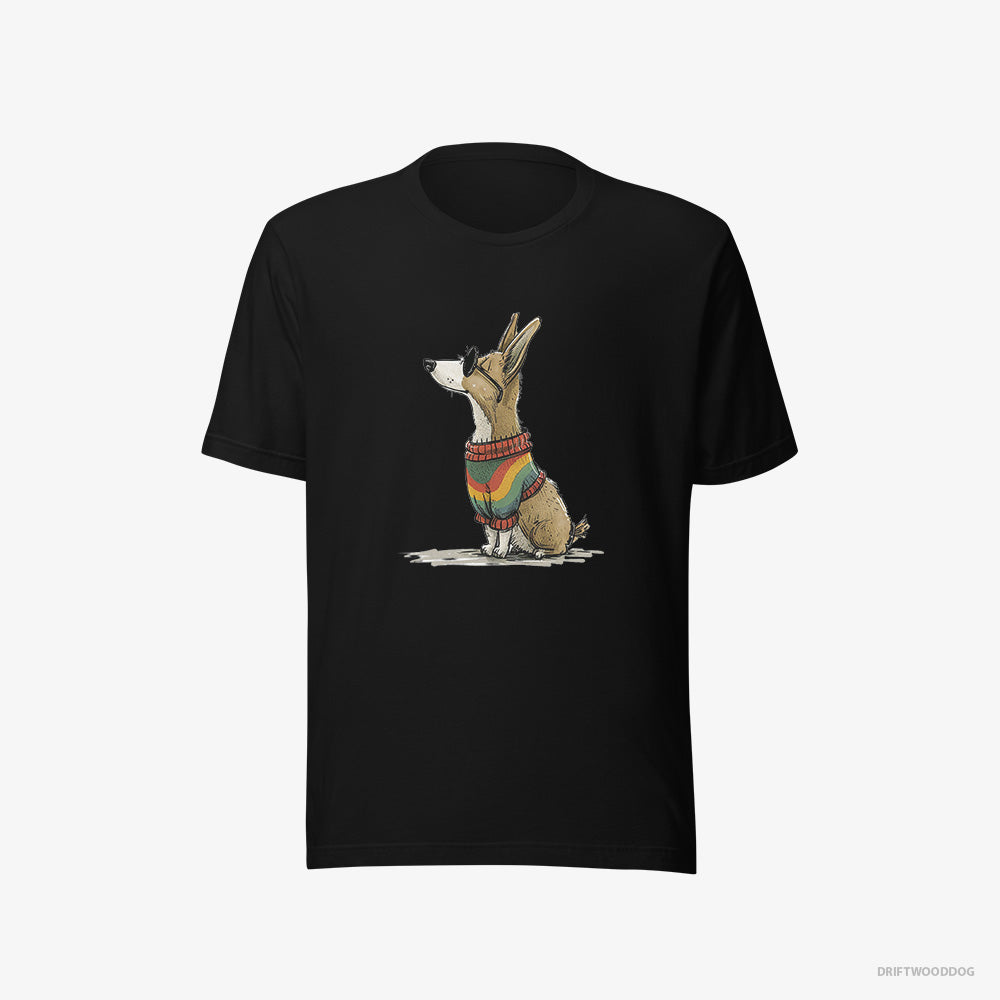 Corgi T-Shirt – Men Black T-Shirt Eco-Friendly – Clad in Rainbow Apparel (on White Background)