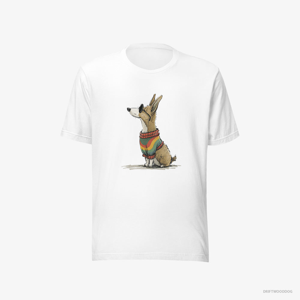 Corgi T-Shirt – Men White T-Shirt Eco-Friendly – Clad in Rainbow Apparel (on White Background)