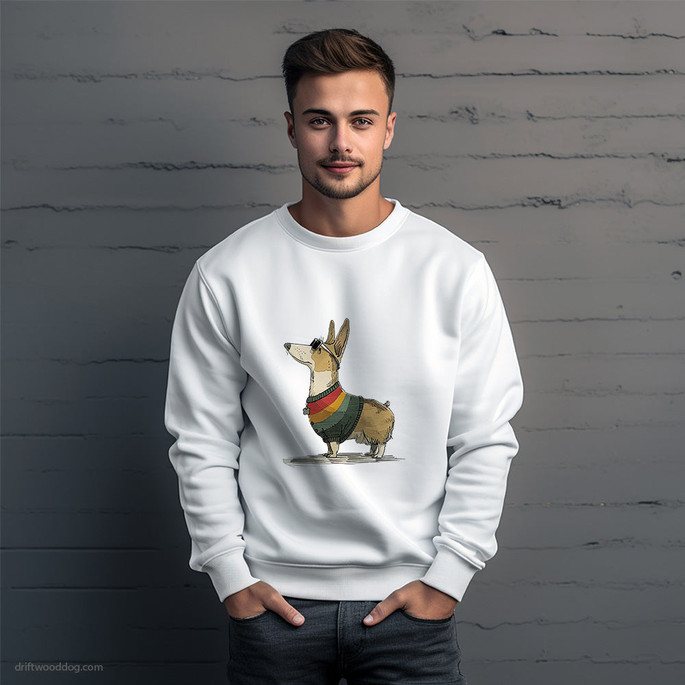 Corgi Dressed in Rainbow-themed Outfit Sweatshirt – Unique Dog Sweatshirt for Men