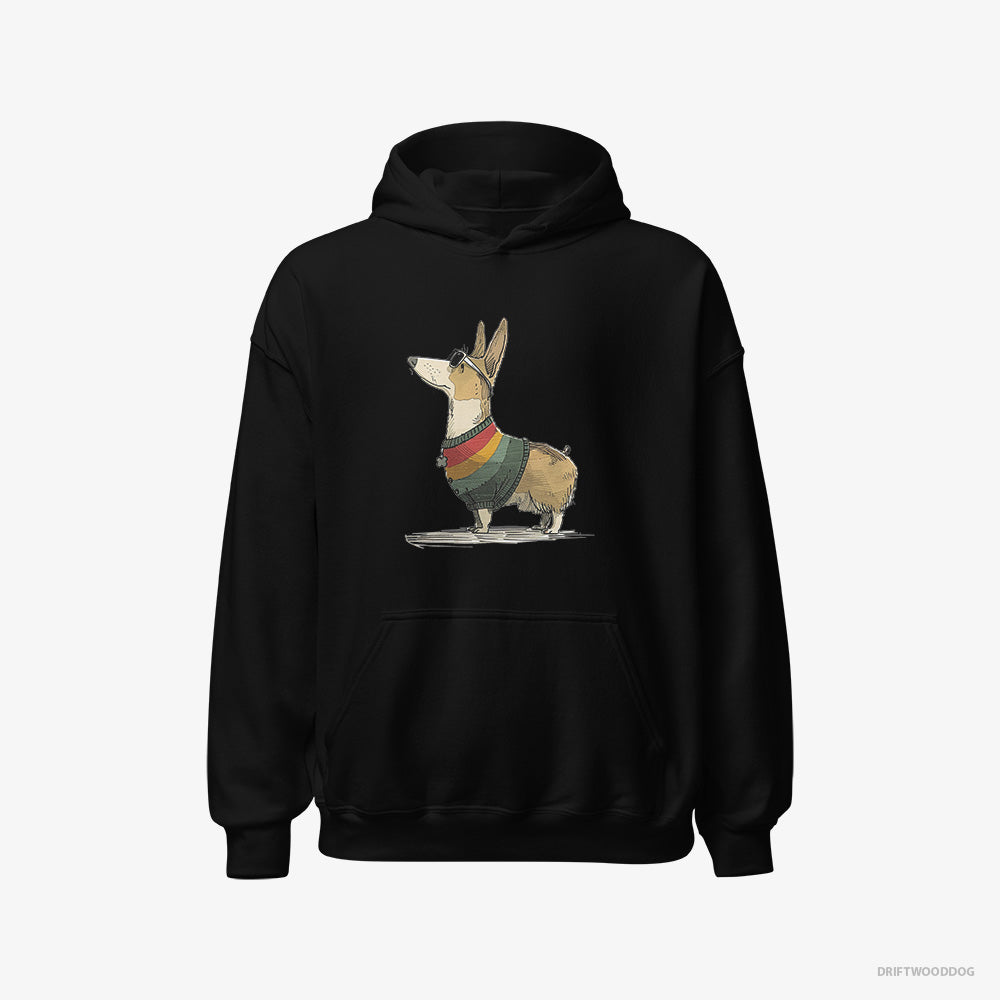 Corgi Hoodie – Men Black Hoodie Classic – Dressed in Rainbow-themed Outfit (on White Background)