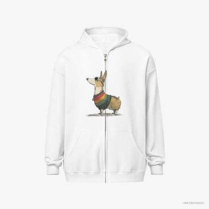 Corgi Dressed in Rainbow-themed Outfit White Hoodie