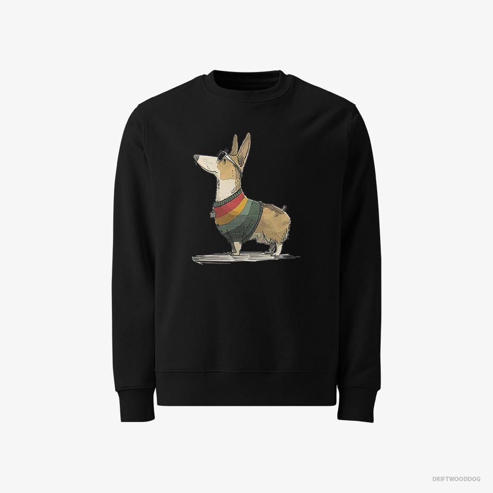 Corgi Sweatshirt – Men Black Sweatshirt Classic – Dressed in Rainbow-themed Outfit (on White Background)