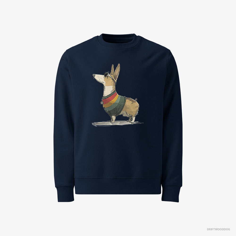 Corgi Sweatshirt – Men Navy Sweatshirt Classic – Dressed in Rainbow-themed Outfit (on White Background)