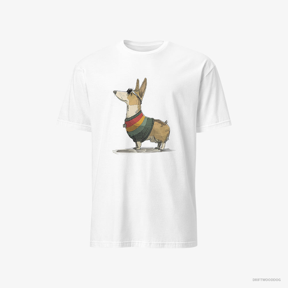 Corgi T-Shirt – Men White T-Shirt Classic – Dressed in Rainbow-themed Outfit (on White Background)