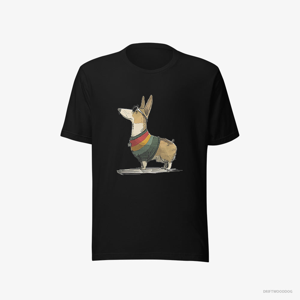 Corgi T-Shirt – Men Black T-Shirt Eco-Friendly – Dressed in Rainbow-themed Outfit (on White Background)