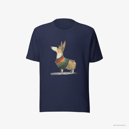 Corgi T-Shirt – Men Navy T-Shirt Eco-Friendly – Dressed in Rainbow-themed Outfit (on White Background)