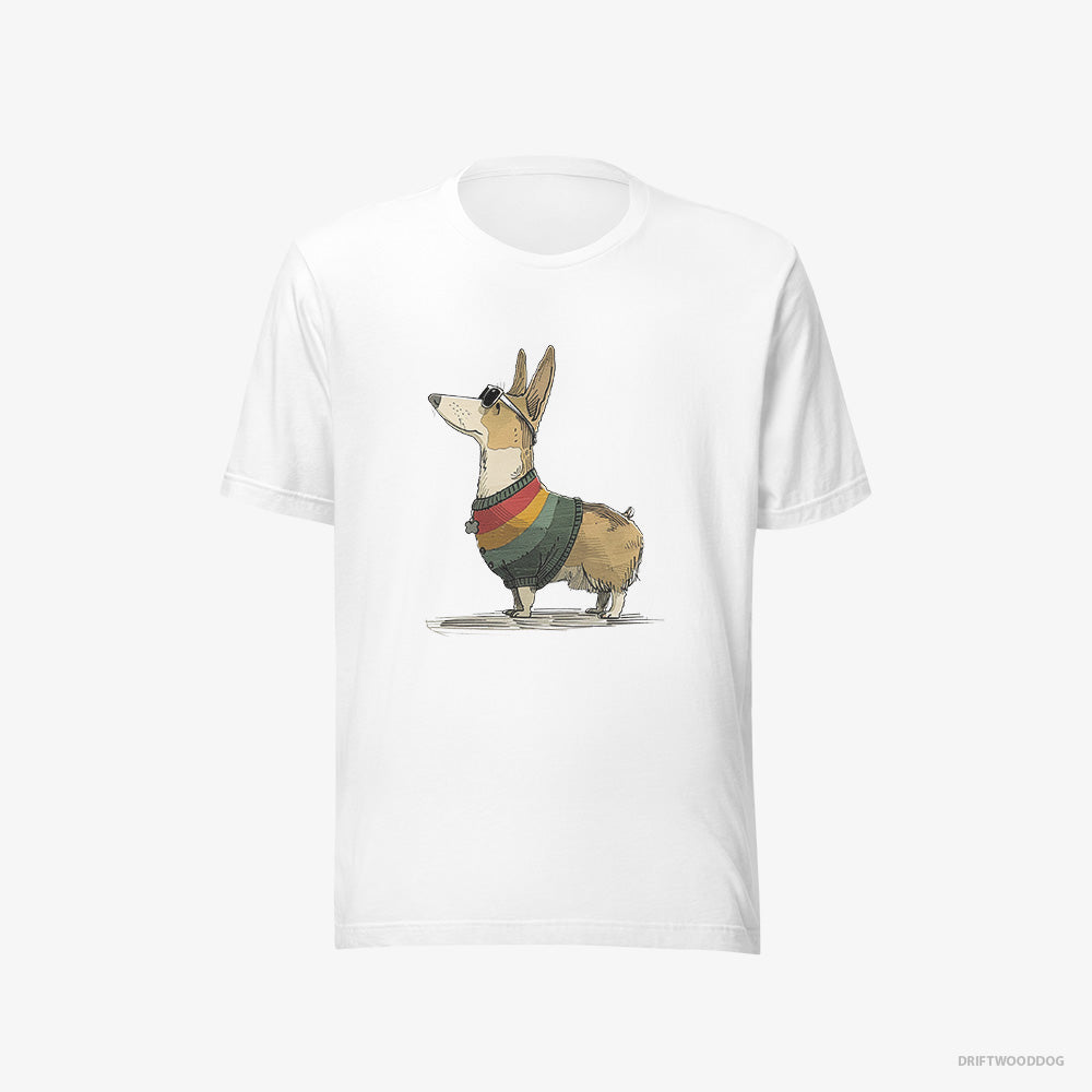 Corgi T-Shirt – Women White T-Shirt Eco-Friendly – Dressed in Rainbow-themed Outfit (on White Background)