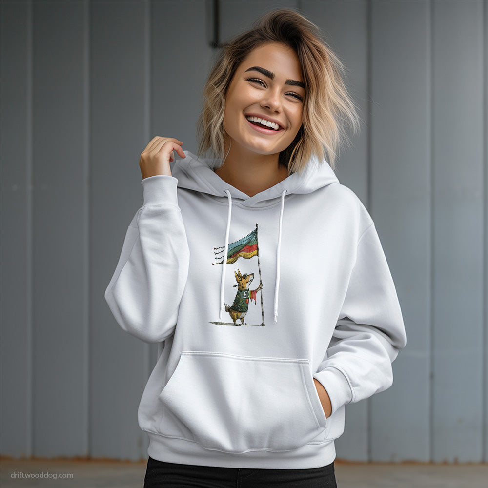 Corgi Holding LGBTQ+ Flag Hoodie – Dog Graphic Hoodie for Women