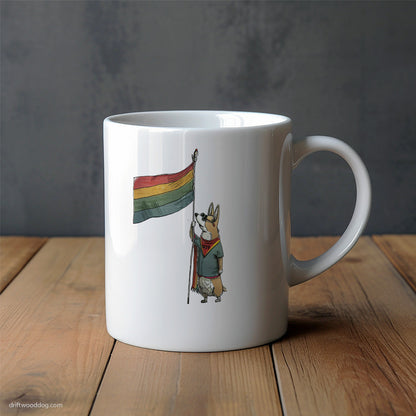 Corgi Holding Pride Flag Mug – Unique Dog Cups | Dog-Themed Mugs