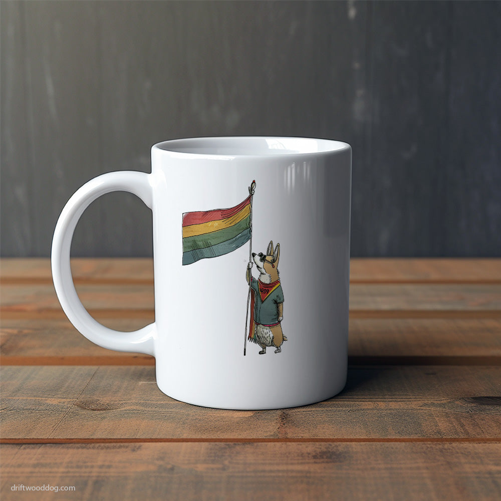 Corgi Holding Pride Flag Mug – Cute Dog-Themed Mugs | Perfect Gifts for Dog Lovers