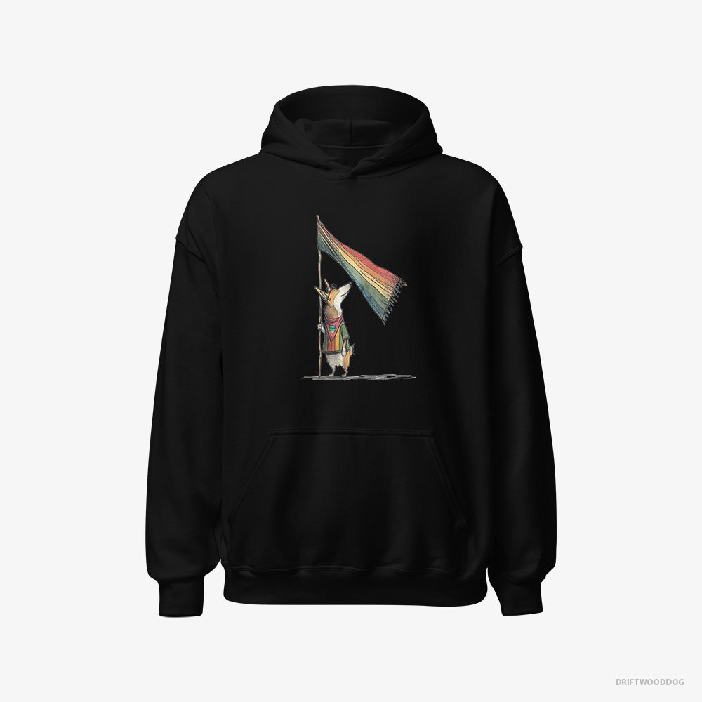 Corgi Hoodie – Men Black Hoodie Classic – with an LGBTQ+ Flag (on White Background)