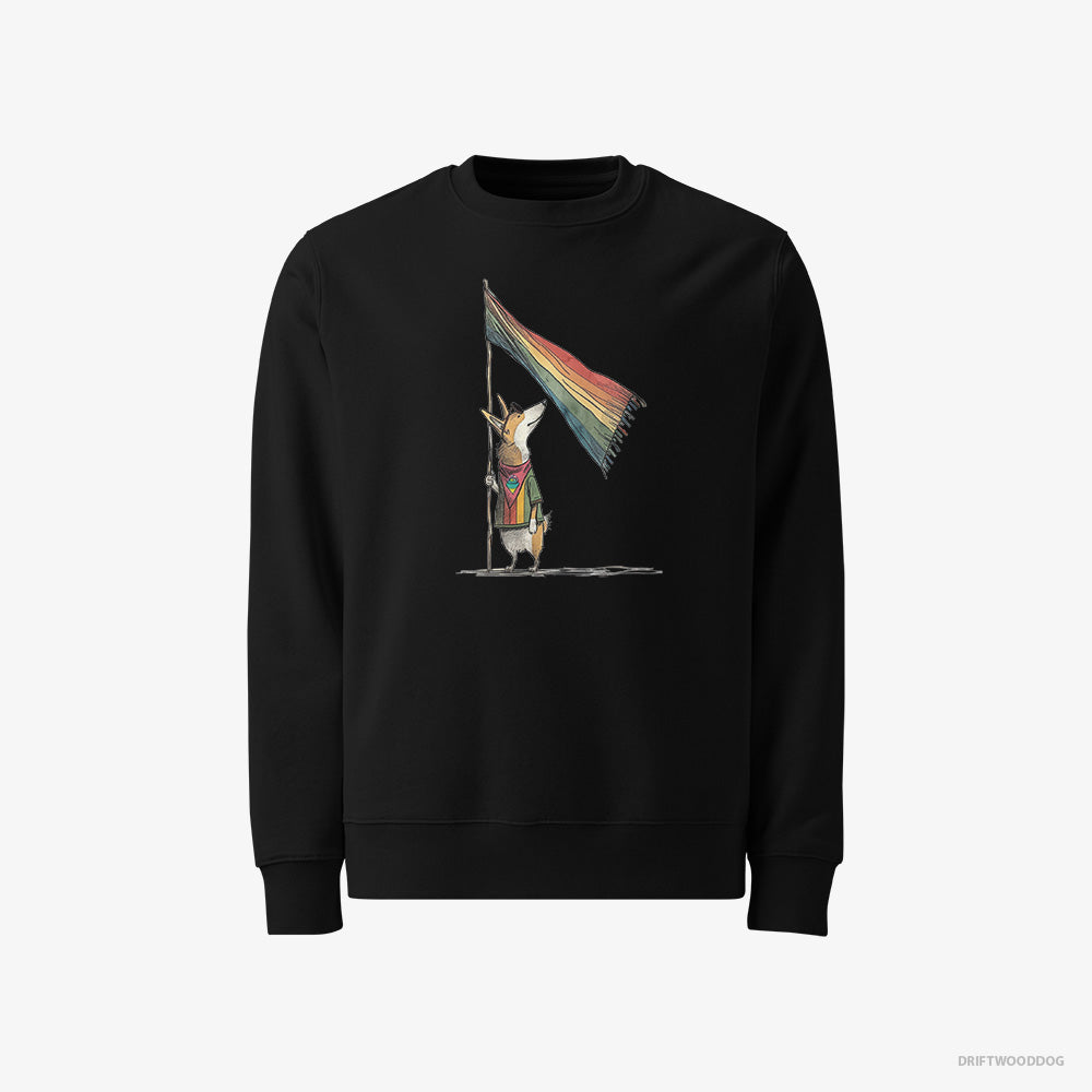 Corgi Sweatshirt – Men Black Sweatshirt Classic – with an LGBTQ+ Flag (on White Background)