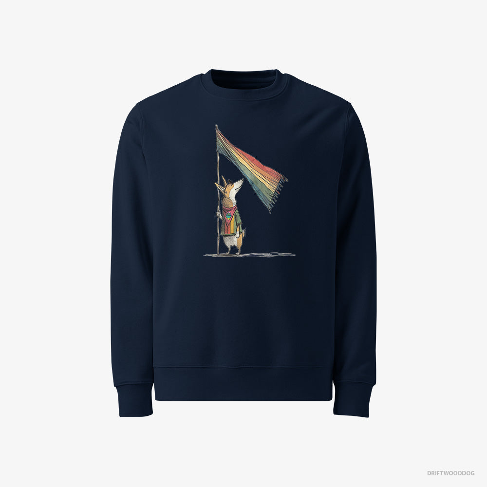 Corgi Sweatshirt – Men Navy Sweatshirt Classic – with an LGBTQ+ Flag (on White Background)