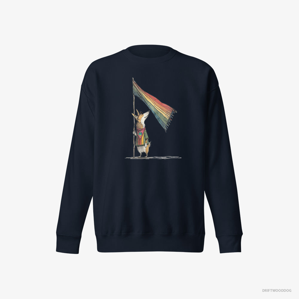 Corgi Sweatshirt – Men Navy Sweatshirt Eco-Friendly – with an LGBTQ+ Flag (on White Background)