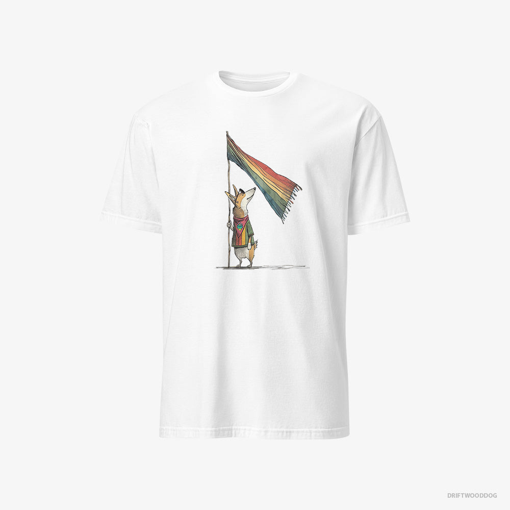 Corgi T-Shirt – Men White T-Shirt Classic – with an LGBTQ+ Flag (on White Background)