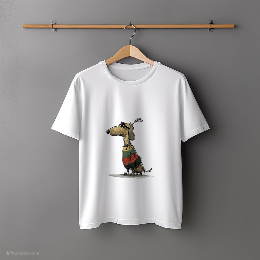 Dachshund Dressed in Rainbow-themed Outfit T-Shirt – Unisex Tee for Dog Lovers