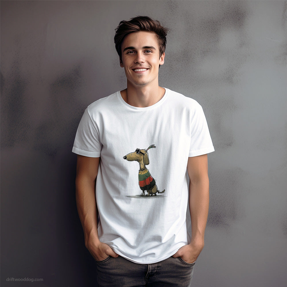 Dachshund Dressed in Rainbow-themed Outfit T-Shirt – Dog Graphic Tee for Men