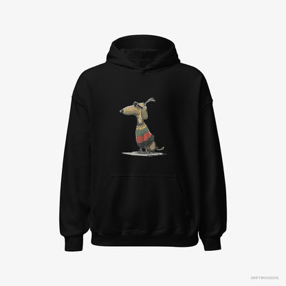 Dachshund Hoodie – Men Black Hoodie Classic – Dressed in Rainbow-themed Outfit (on White Background)