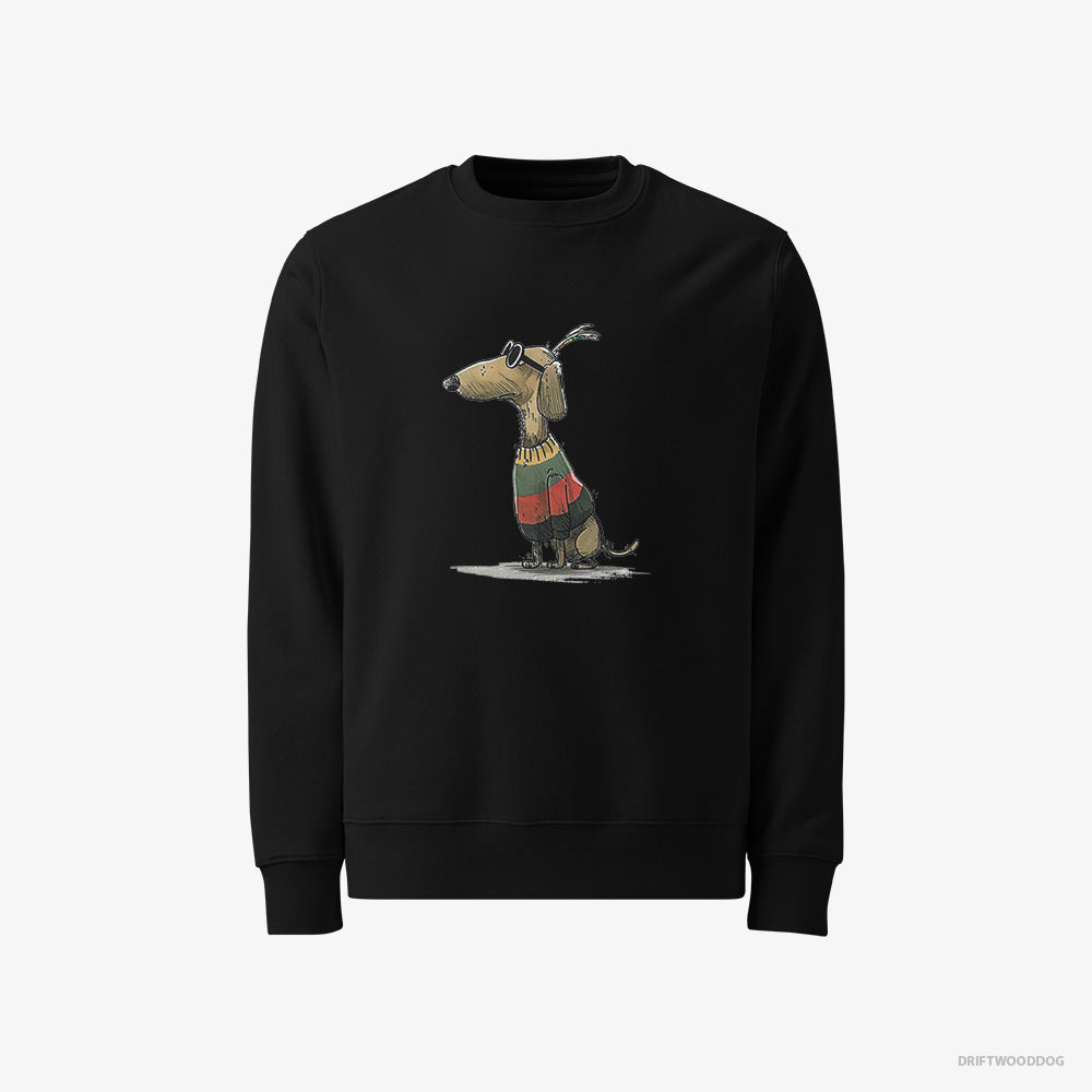 Dachshund Sweatshirt – Men Black Sweatshirt Classic – Dressed in Rainbow-themed Outfit (on White Background)