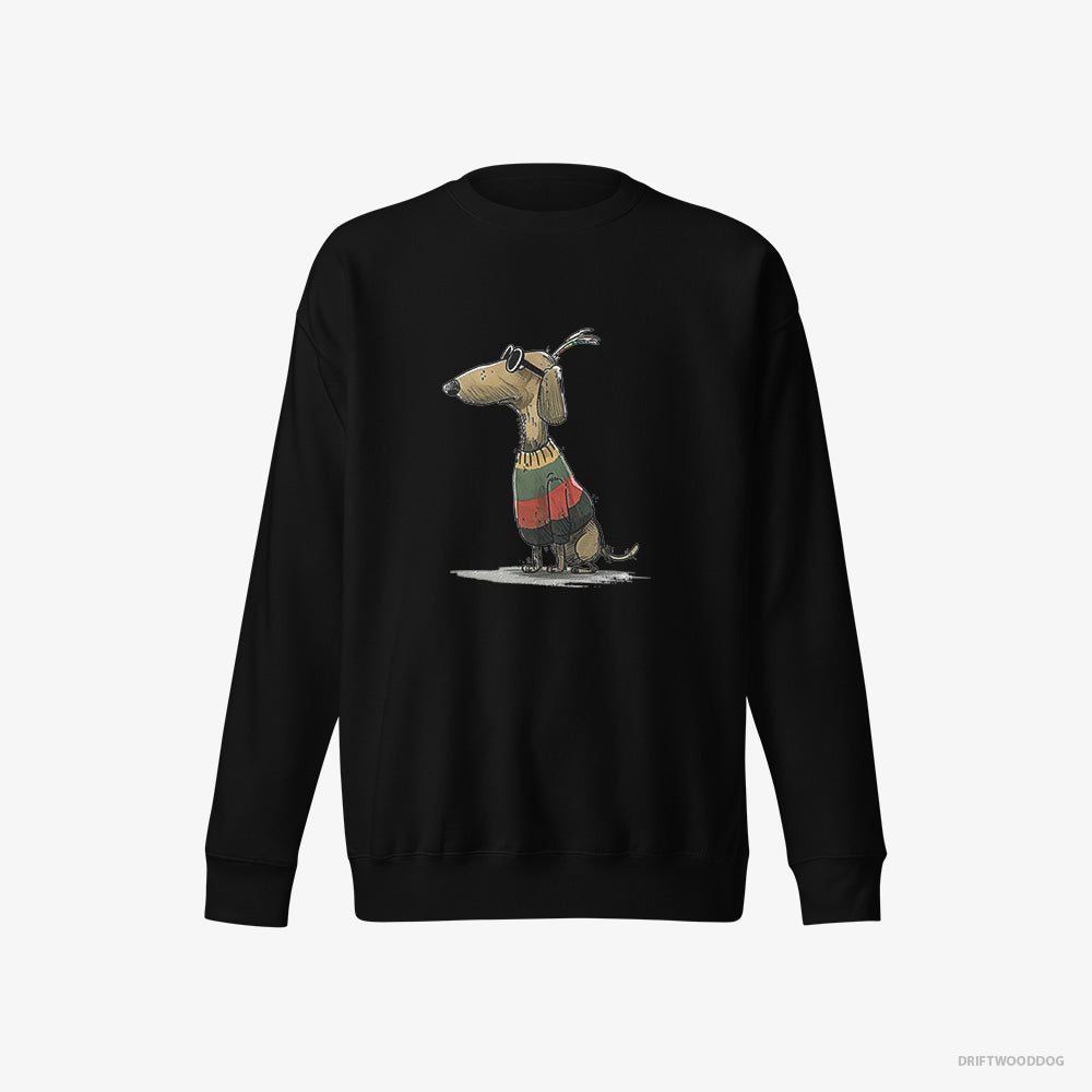 Dachshund Sweatshirt – Men Black Sweatshirt Eco-Friendly – Dressed in Rainbow-themed Outfit (on White Background)