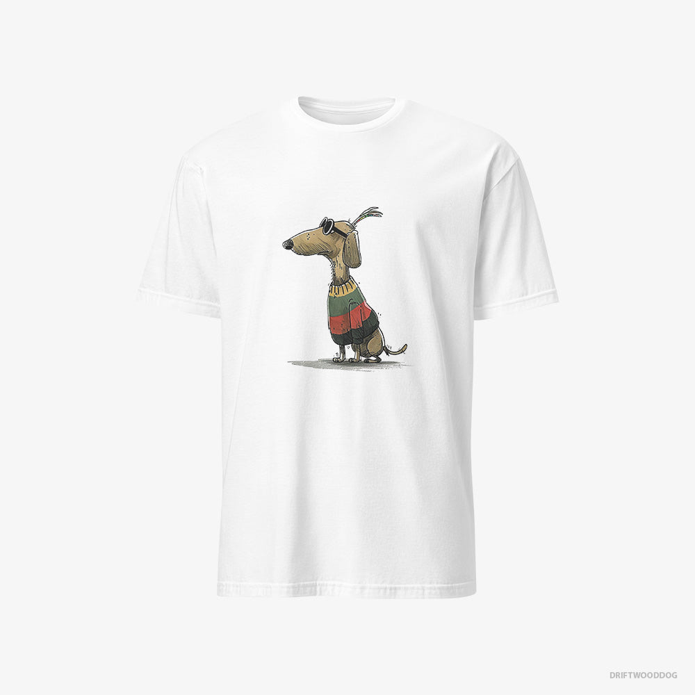 Dachshund T-Shirt – Men White T-Shirt Classic – Dressed in Rainbow-themed Outfit (on White Background)