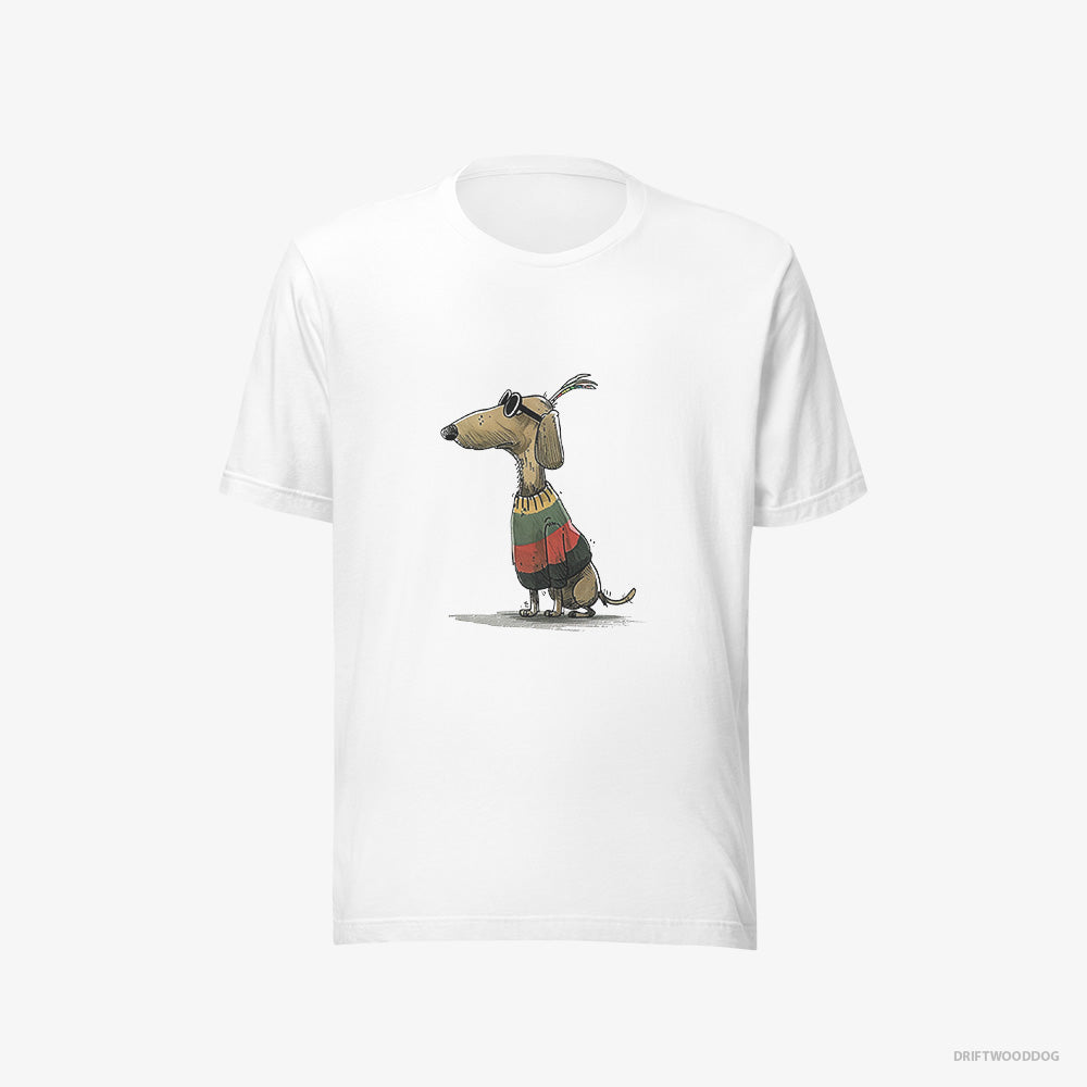 Dachshund T-Shirt – Men White T-Shirt Eco-Friendly – Dressed in Rainbow-themed Outfit (on White Background)