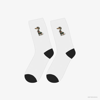 Dachshund Socks – Unisex White Socks Classic – All Set for Pride (on White Background)