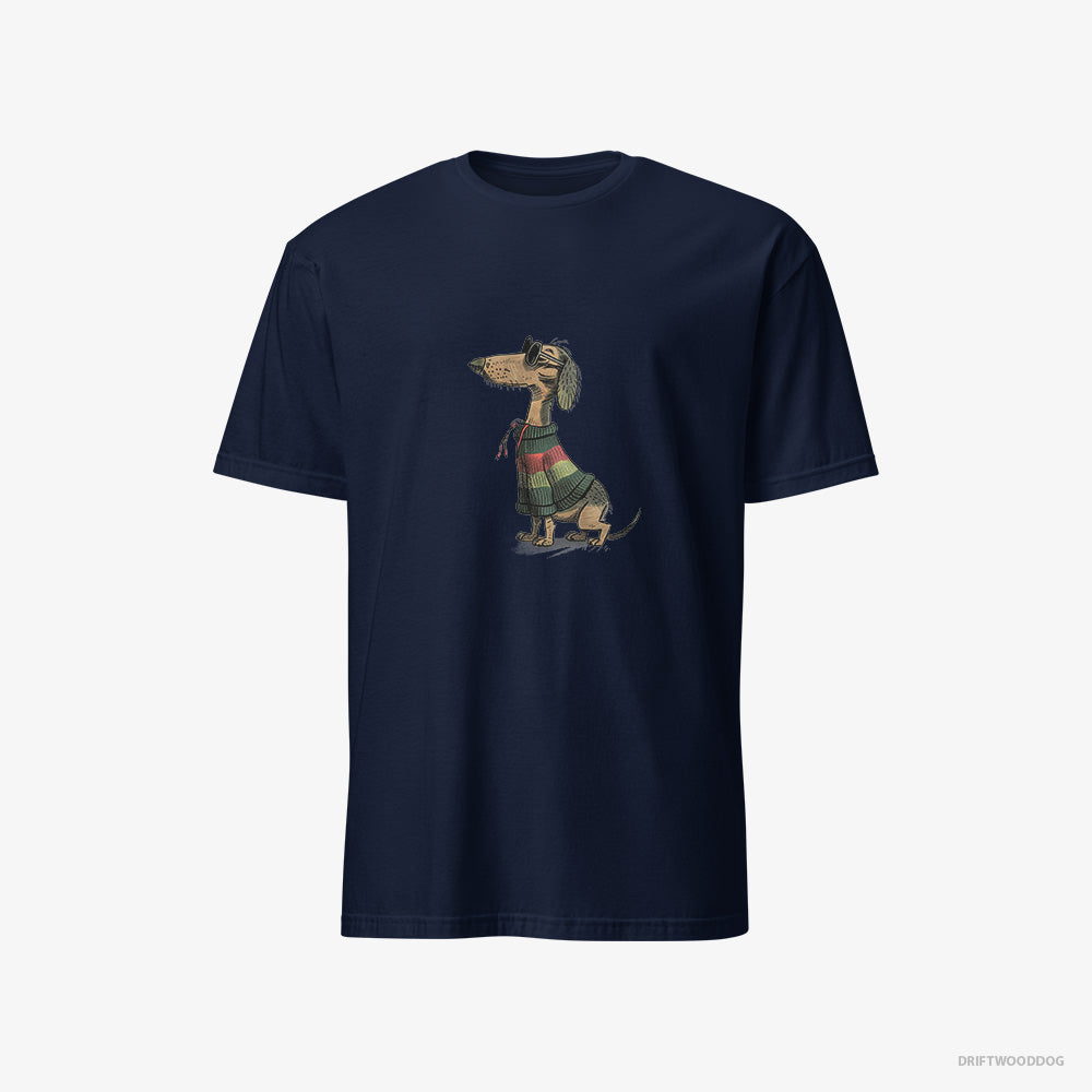 Dachshund T-Shirt – Women Navy T-Shirt Classic – All Set for Pride (on White Background)