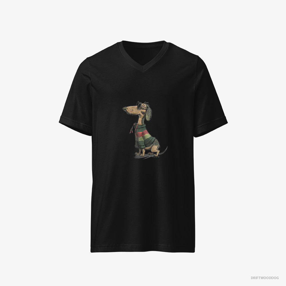 Dachshund T-Shirt – Men Black T-Shirt V-Neck – All Set for Pride (on White Background)