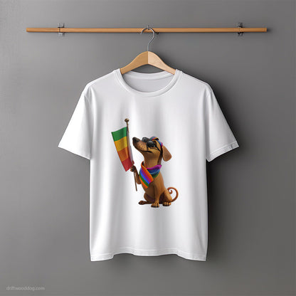 Dachshund Holding LGBTQ+ Flag T-Shirt – Unisex Tee for Dog Lovers