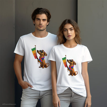 Dachshund Holding LGBTQ+ Flag T-Shirt – Dog-Themed Gifts for Dog Lovers