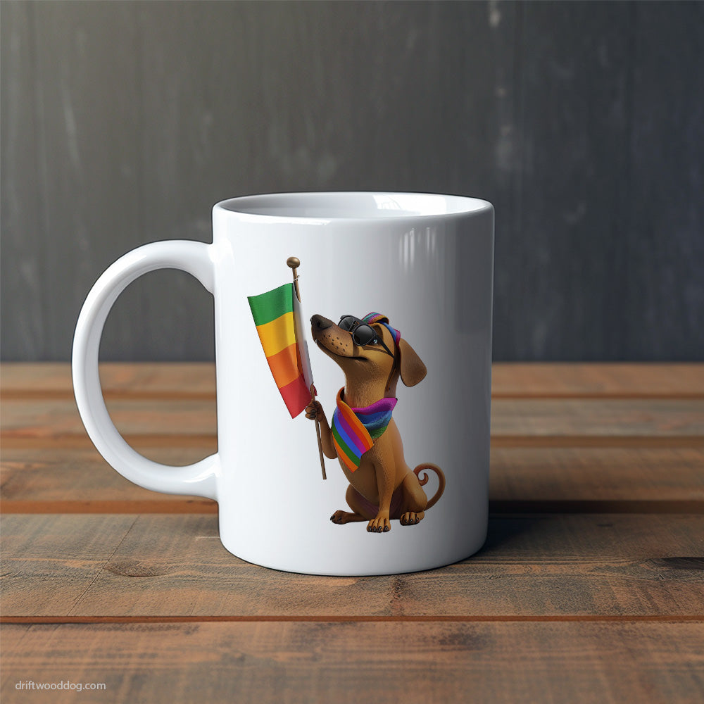 Dachshund Holding LGBTQ+ Flag Mug – Cute Dog-Themed Mugs | Perfect Gifts for Dog Lovers