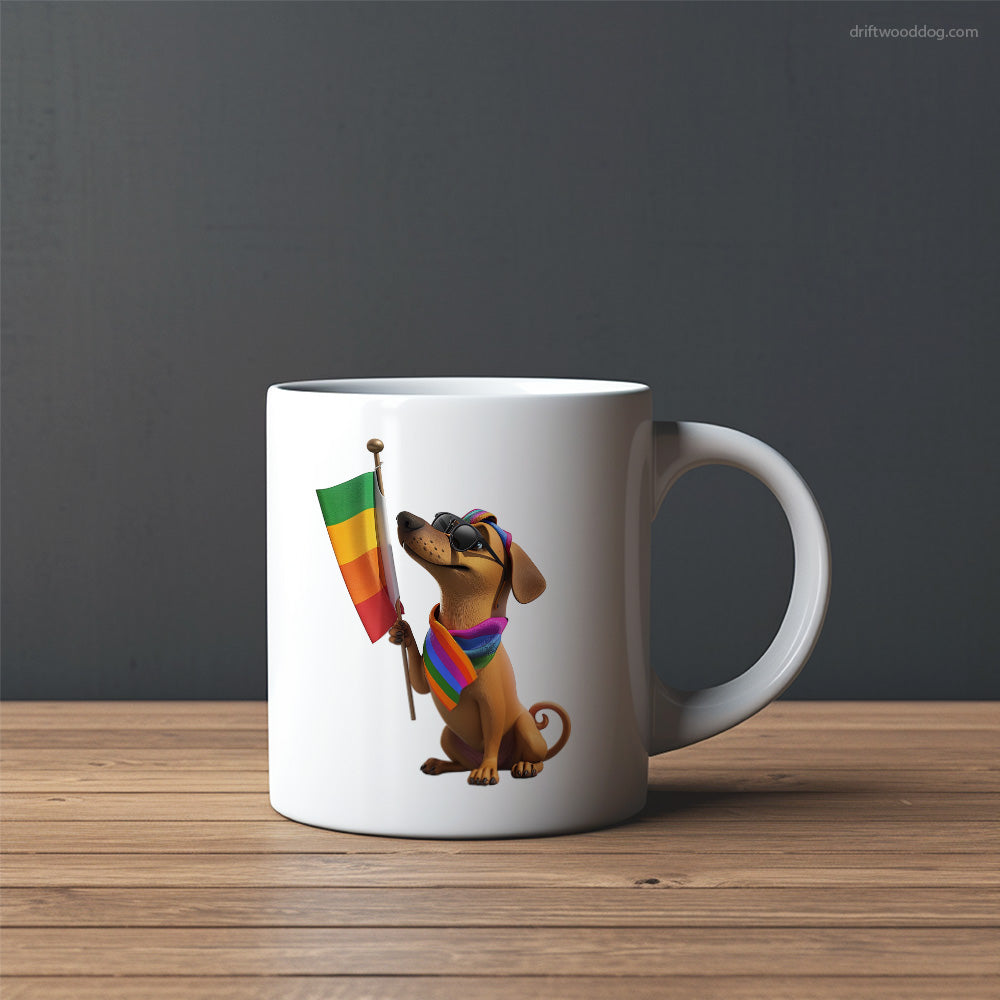 Dachshund Holding LGBTQ+ Flag Mug – Custom Dog Mugs | Personalized Pet Mugs