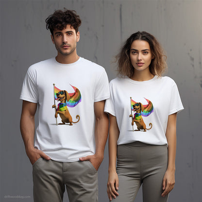 Dachshund Holding Pride Flag T-Shirt – Unisex T-Shirt for Dog Lovers 