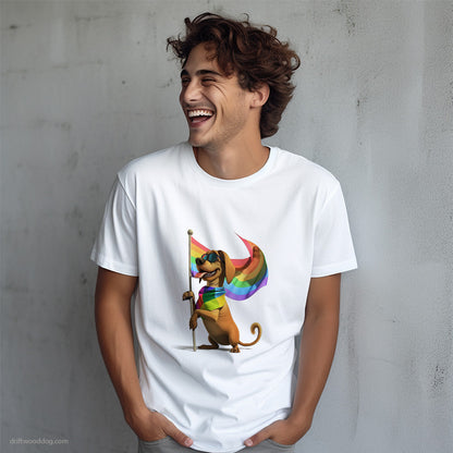 Dachshund Holding Pride Flag T-Shirt – Dog T-Shirt for Men