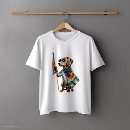 Proud Dachshund Carrying Pride Flag T-Shirt – Unisex Tee for Dog Lovers