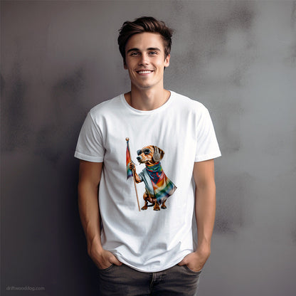 Proud Dachshund Carrying Pride Flag T-Shirt – Dog Graphic Tee for Men