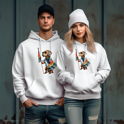 Proud Dachshund Carrying Pride Flag Hoodie – Unique Dog Hoodies for Pet Lovers Gift