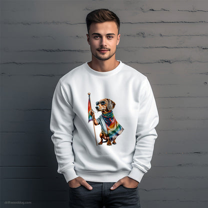 Proud Dachshund Carrying Pride Flag Sweatshirt – Unique Dog Sweatshirt for Men