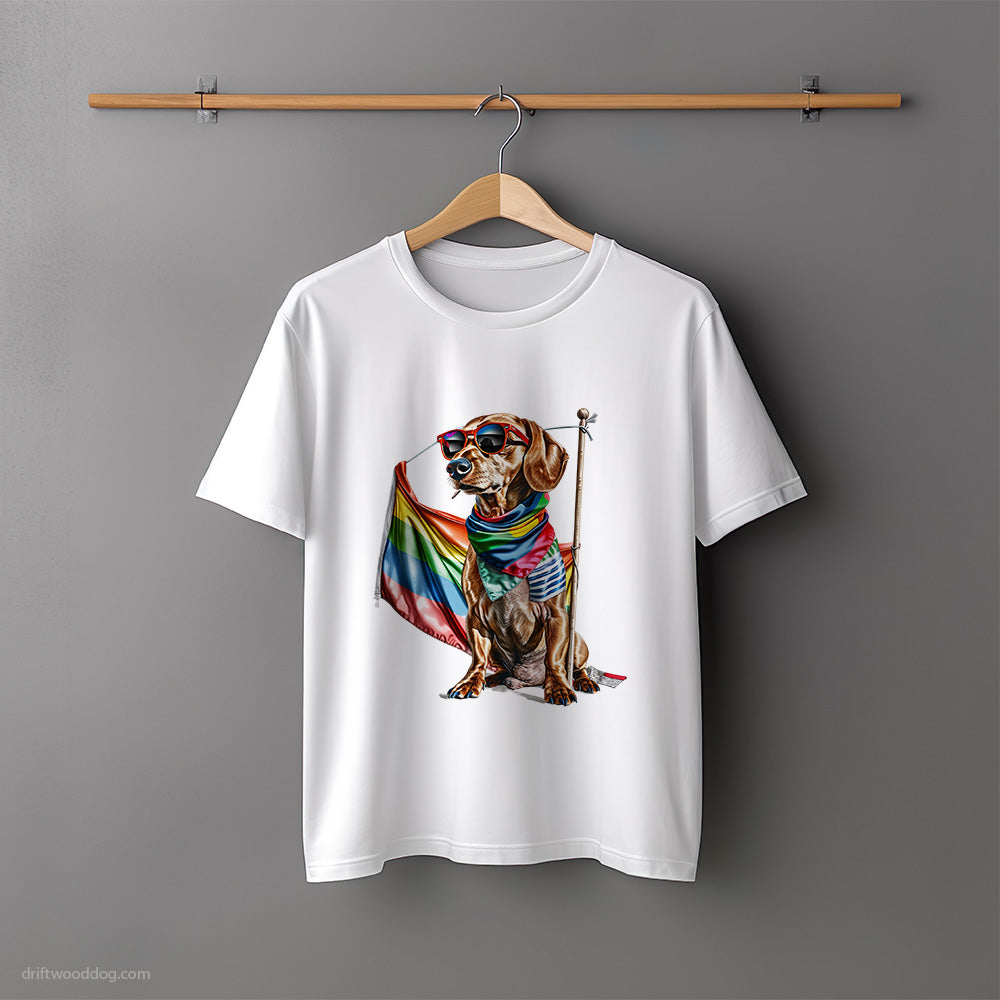 Dachshund with an LGBTQ+ Flag T-Shirt – Unisex Tee for Dog Lovers